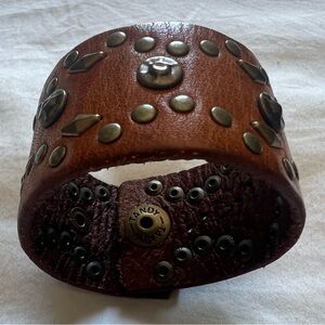 Artisan Handmade Leather Cuff with Stud Design and Snap Closure